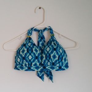 Blue and White Pattern Printed Swim Top